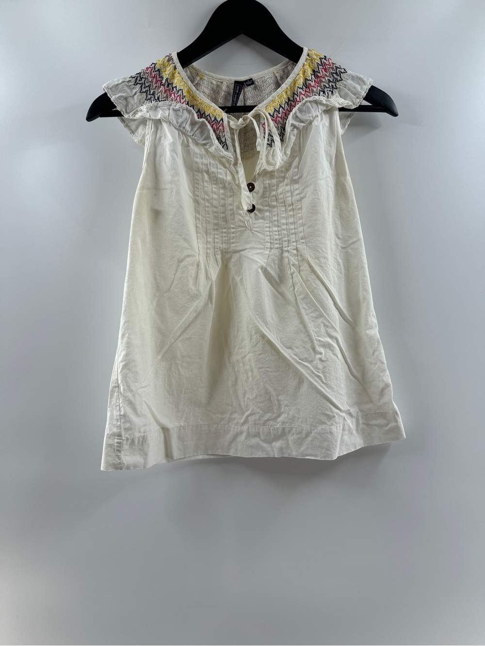 One September Cream Embroidered Ruffle Tank Top – Women's Size 2 (Small)